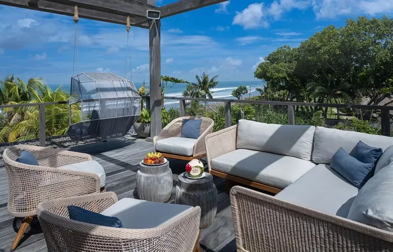 Beachfront villa garden and pool in Bali
